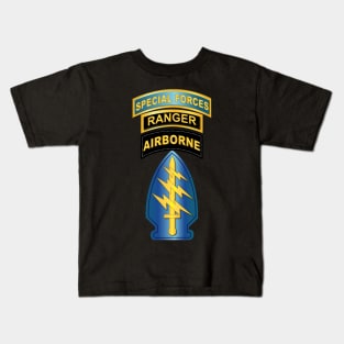 Airborne - SF SSI - SF Tab - Ranger Tab Kids T-Shirt